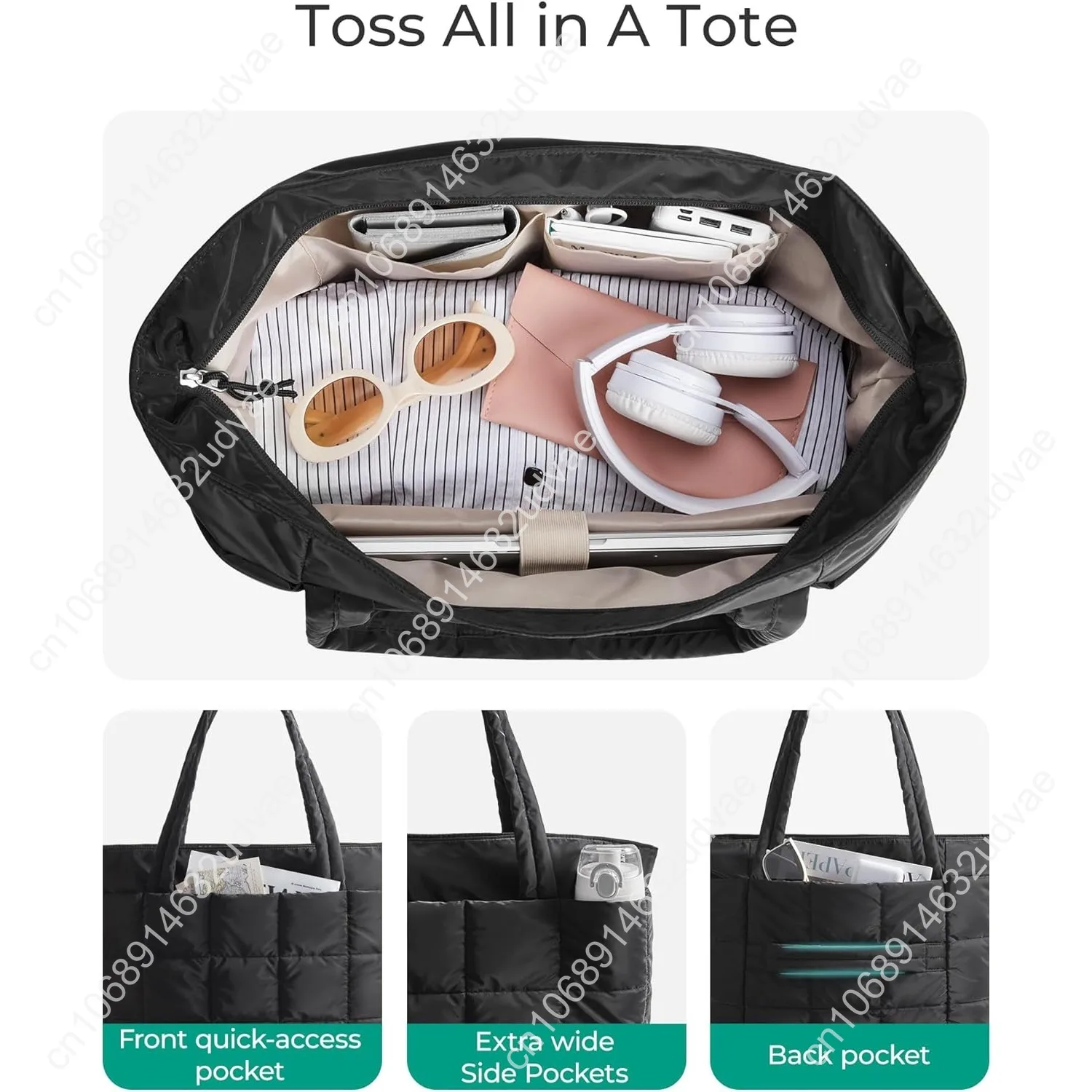 BAGSMART Expandable Tote Bag for Women, Puffer Work Tote Water-Resistant Quilted, Nurse and Carry-On Travel Gym Bag