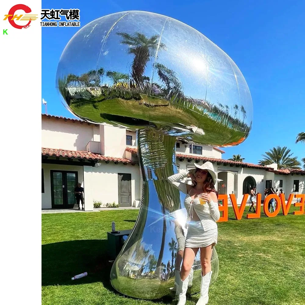 

Outdoor Decoration Silvery Inflatable Mushroom Decoration with LED Lighting for Party Event Stage Decorate