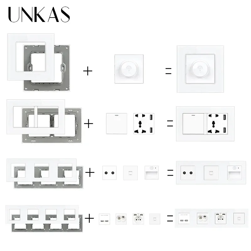 UNKAS وحدات لوحة زجاجية بيضاء مزيج مجاني مقبس الاتحاد الأوروبي الفرنسي TypeC USB باهتة جرس الباب تلفزيون ستارة المخرج لتقوم بها بنفسك مطابقة #4