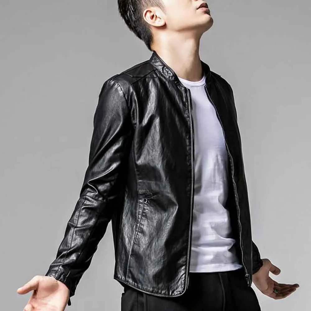 

Мужская осенняя куртка из искусственной кожи, приталенная куртка из искусственной кожи, уличная модная молодежная уличная универсальная повседневная верхняя мужская одежда 2025