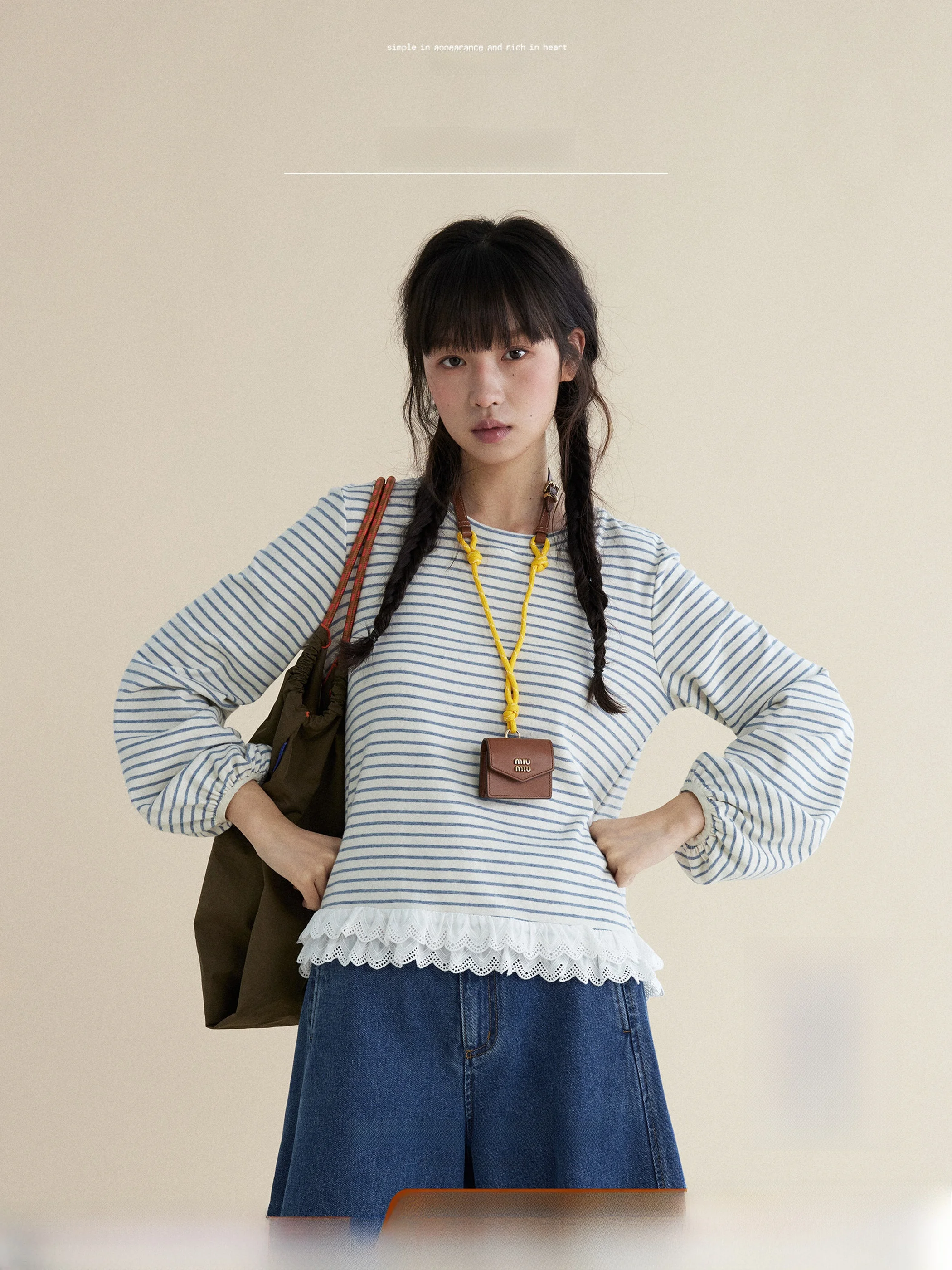 

Women's Stripe Long Sve T-irt Workroom Inner Wear Top Lace Patchwork Lantern Sve Cotton Breathable Moisture ng