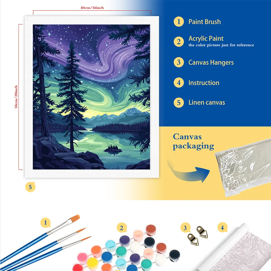 RUOPOTY Painting By Numbers Forest Aurora Acrylic Paint Living Room Paintings Canvas Paint For Beginner on Canvas By Number Kits