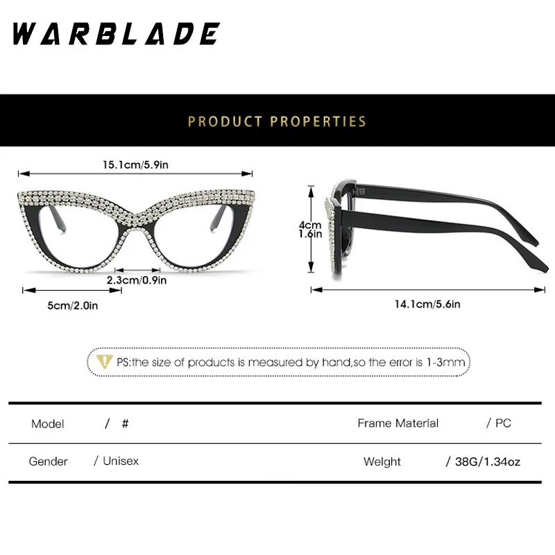 2025 موضة جديدة عين القط مكافحة نظارات الضوء الأزرق النساء مع أحجار الراين خمر أنيق عصري العلامة التجارية تصميم المتضخم النظارات