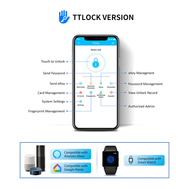 Imagem -03 - Ttlock Smart Fingerprint Door Lock Wi-fi App Lock Desbloqueio Bluetooth Segurança Inteligente Fechadura Biométrica Fechadura Eletrônica