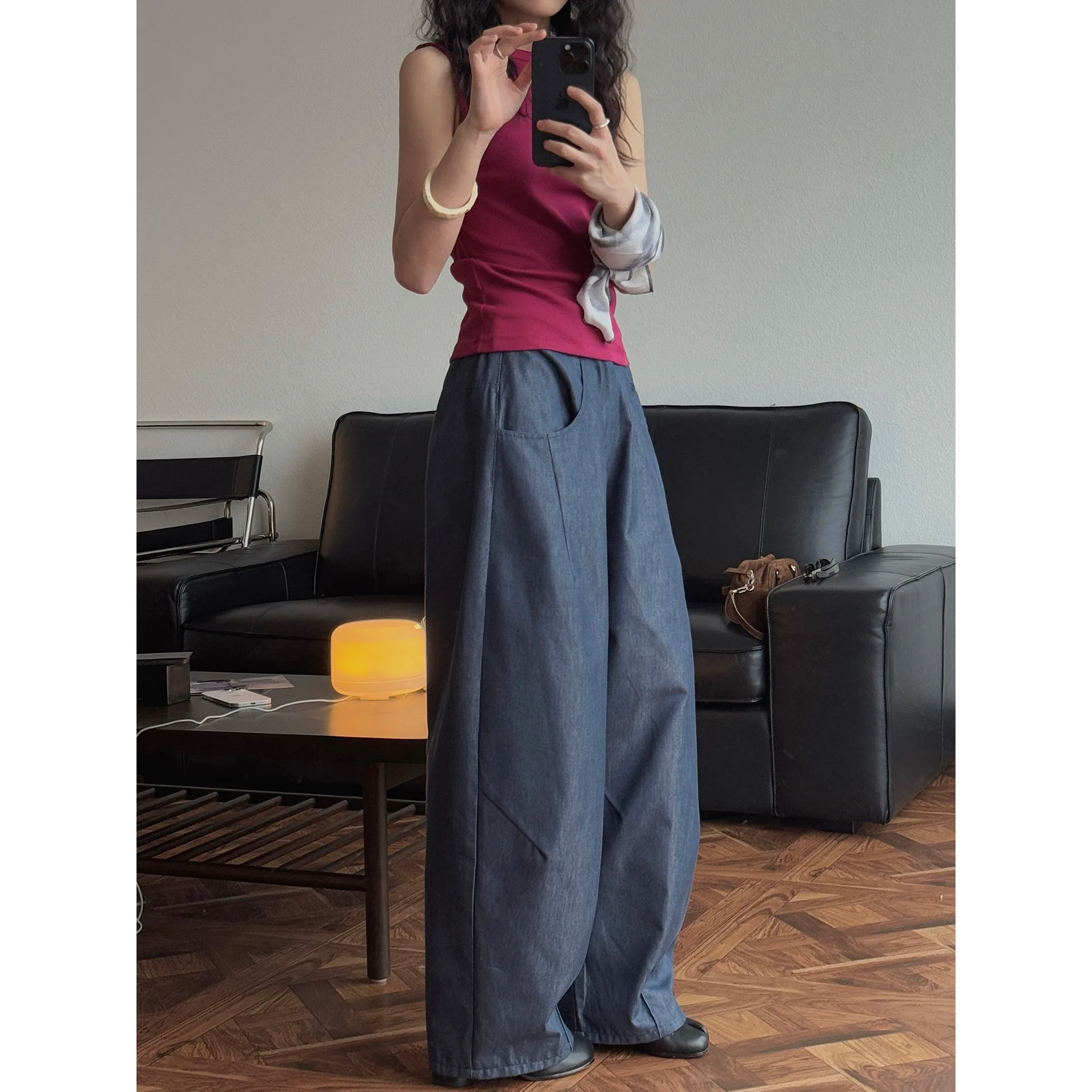 Pantalones con forma de globo de mezclilla de imitación primavera/verano, transpirables en seco, pantalones casuales para mujer
