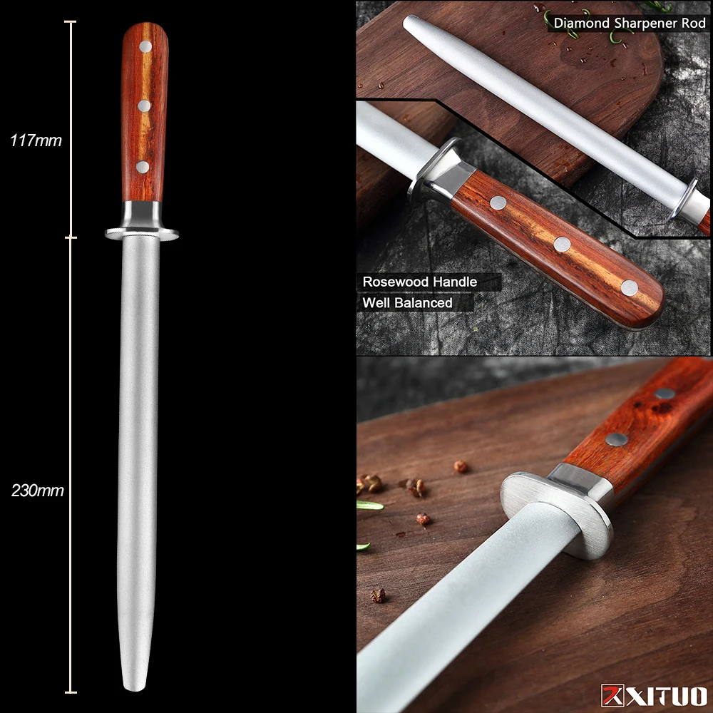 XITUO German Professional Knife Sharpener Rod Goldstone High Density Fast Sharp Tool For All Kitchen Chef Damascus Steel Knives