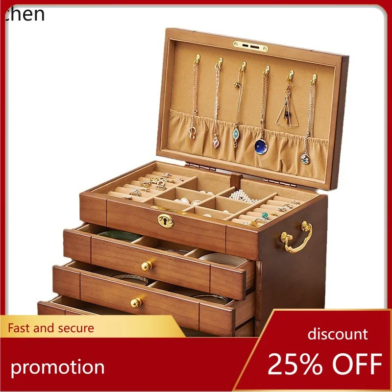 

Zml solid wood jewelry box - fully locking, large capacity, multi-functional jewelry organizer with drawer storage