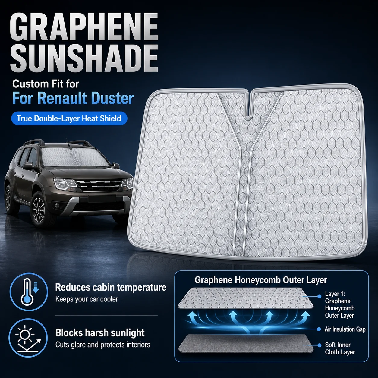 For Renault Duster Graphene Windshield Sunshade Custom Fit Car Sunshade UV Sun Protection Car Interior Accessories