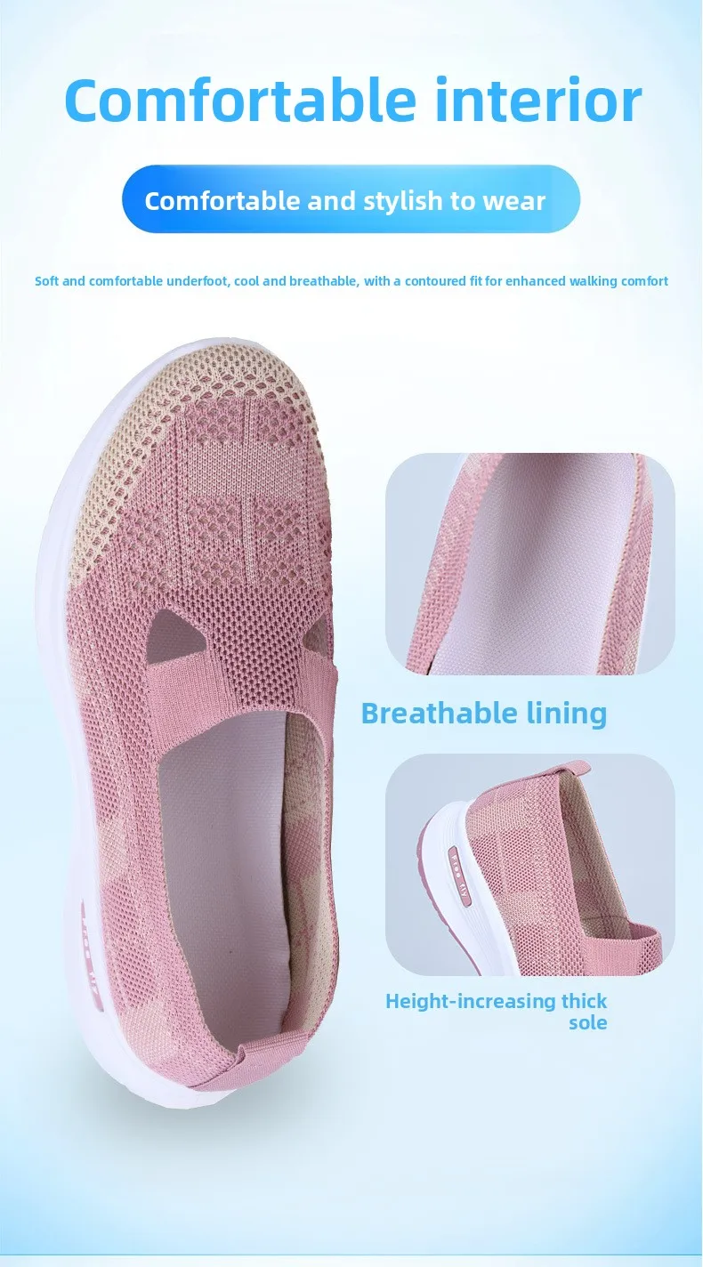 Damen-Slipper aus hohlem Netzstoff, atmungsaktiv, gestrickt, dicke Plattform, leicht, rutschfest, lässige Loafer für Mütter, Senioren, Outdoor – Detail 6
