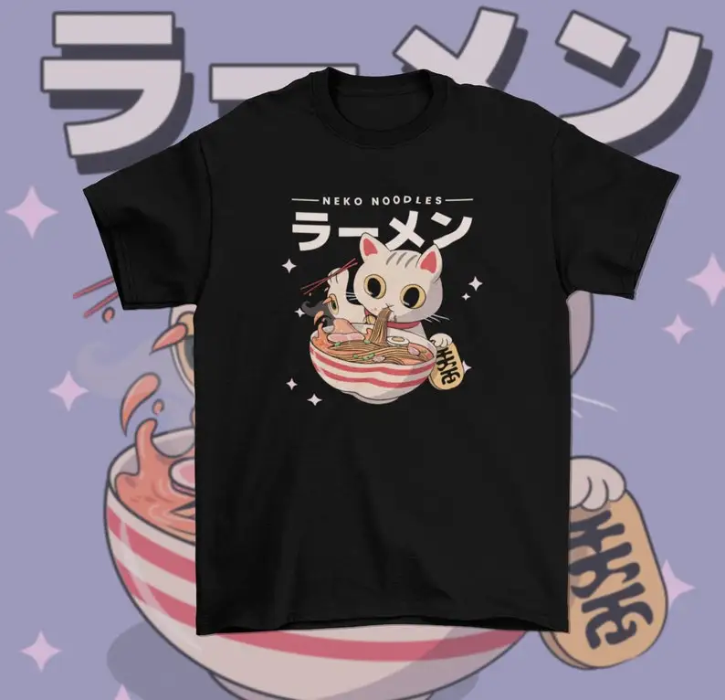 Neko Noodles Ramen T-Shirt / Aesthetic Japanese Neko Anime Cat Shirt