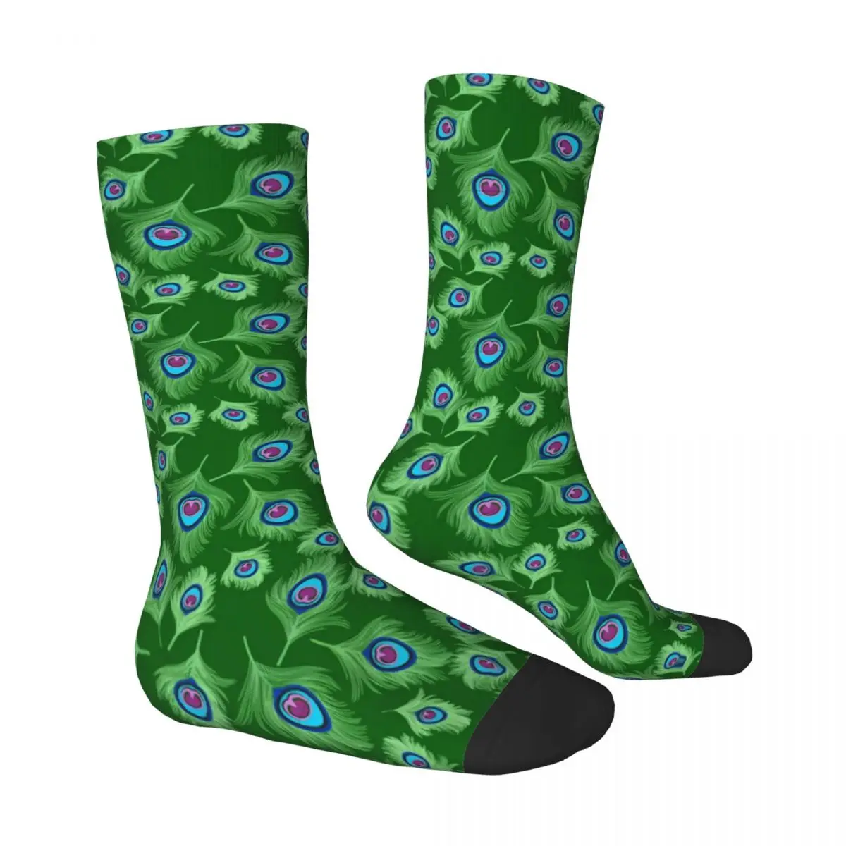 Peacock Feathers Stockings Lime and Blue Custom Gothic Socks Winter Anti Sweat Socks Unisex Cycling Soft Breathable Socks