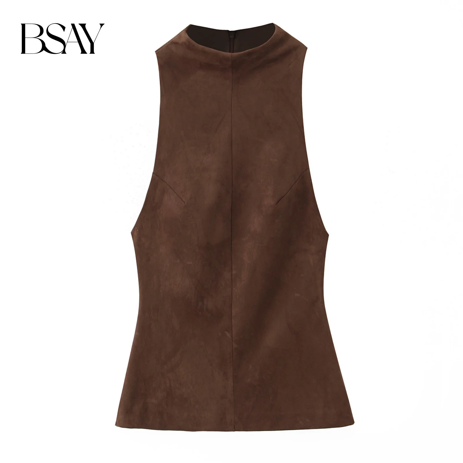 

BSAY Suede Texture Effect Top for Women Fashion Autumn Winter New Sleeveless Tank Chic Female Sexy Streetwear Vest Mujer
