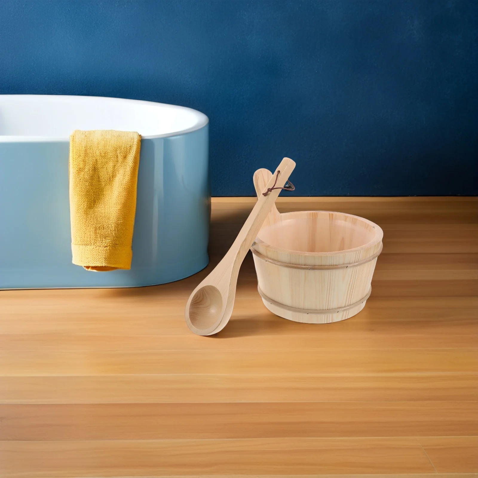 

1Set Sauna Bucket Wooden Barrel 4L Capacity Handle Inner Liner Ladle Spa Accessories Sauna Foot Soak Shower Supplies