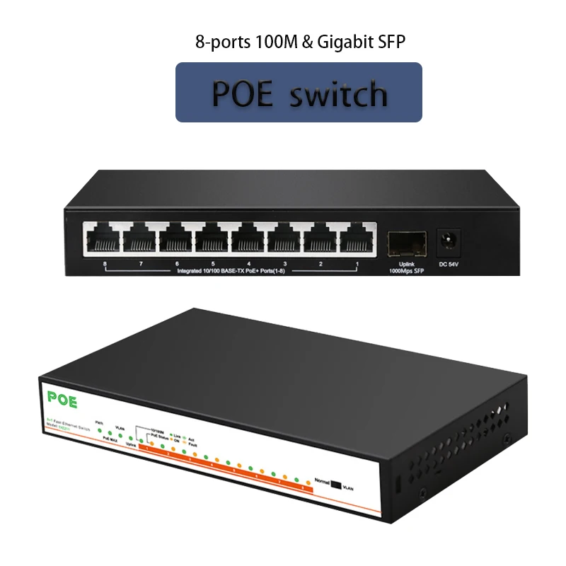 

Gigabit LAN HUB POE Swith Ethernet Smart Network Switcher Ethernet Internet Splitter Adapter 100Mbps 8-port+uplink 1-port SFP