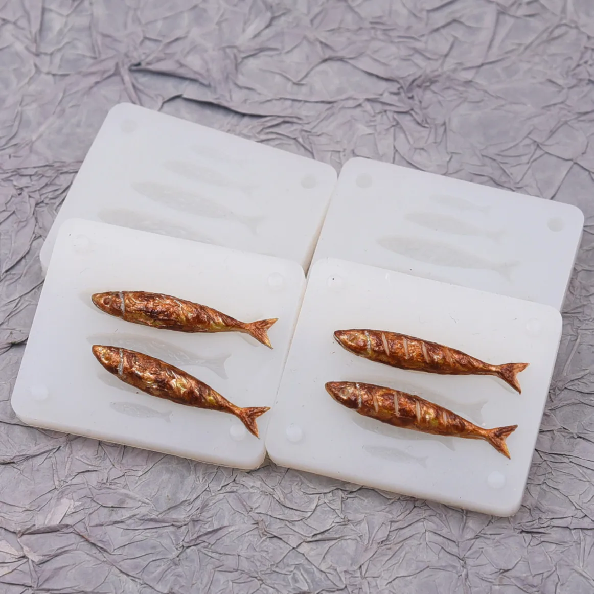 2024 New coming 2PCS Set 3D miniature Roasted Fish Silicone Mold Pottery Ceramic Clay Grill Fish DIY tools