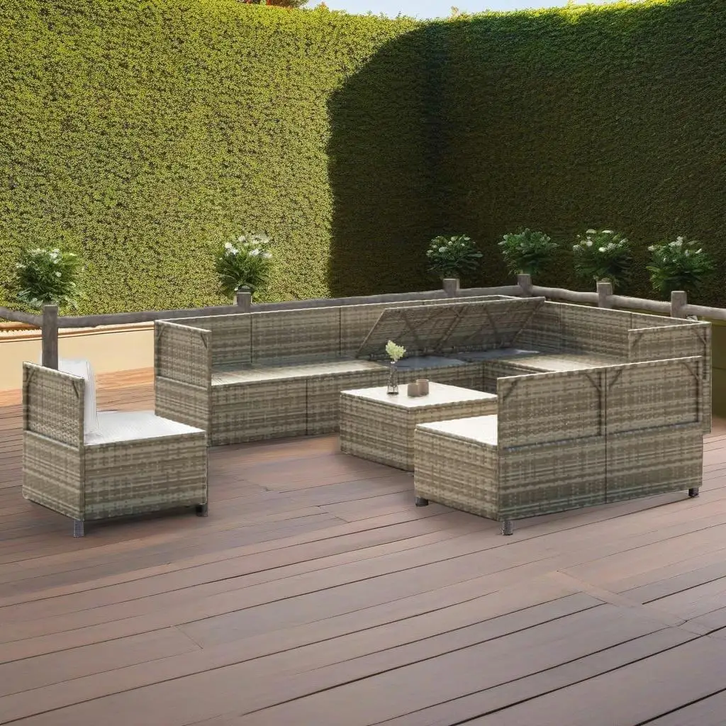 10-Piece Gray Poly Rattan Patio Lounge Set with Cushions - Outdoor Furniture Upgrade