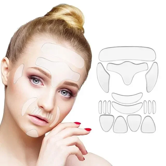 Autocollant anti-déformable en silicone réutilisable, visage, front, cou, soins de la peau, patch de levage, anti-âge, 100 ensembles, 16 pièces par ensemble