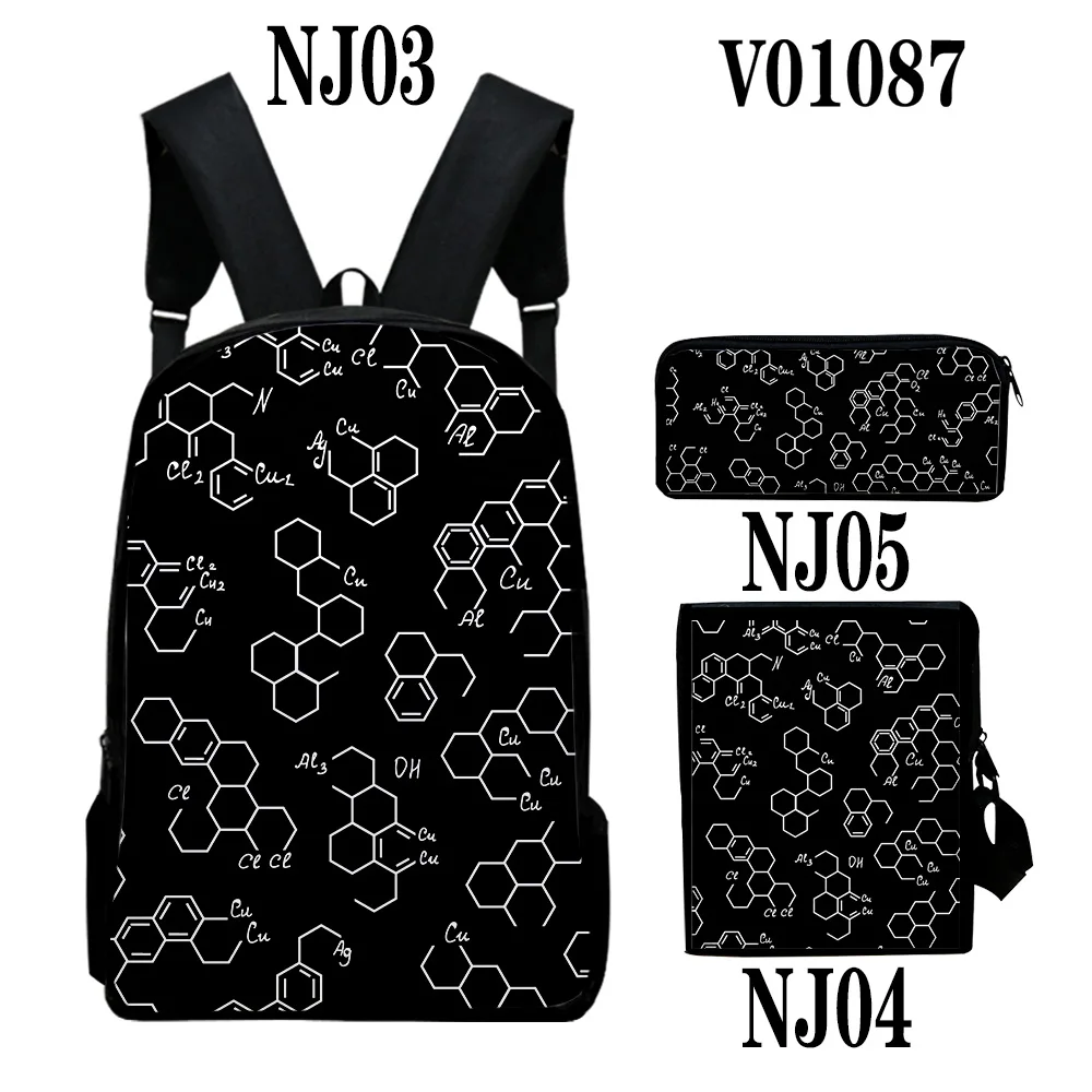 Classic Science physical chemistry Formula 3D 3pcs/Set School Bags Laptop Daypack Backpack Inclined shoulder bag Pencil Case