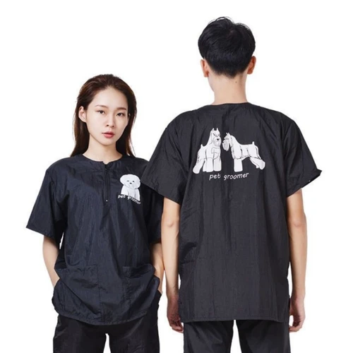 Ropa de aseo para mascotas, ropa de trabajo impermeable para tiendas de mascotas, camisetas de manga corta, bata de peluquero antiestática Y0519