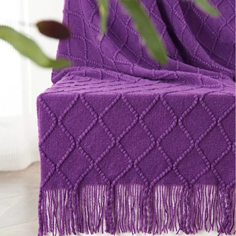 Lila Geschenk-Überwurfdecken, strukturierte große Strickdecken, klobige Vintage-Luxus-Überwurf-Tagesdecke, Deckenbezug, Manta Para Sofá