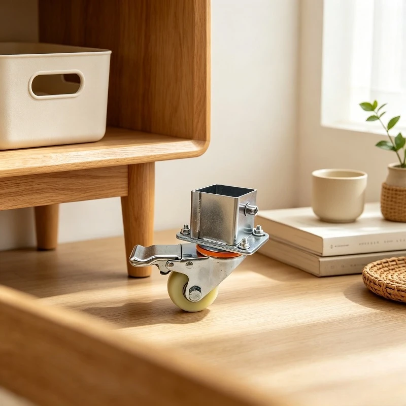 Socket-type Furniture Caster, Swivel Brake Wheel for Shelving Trolley, Silent Outdoor Rolling Loader with Rubber Tread.