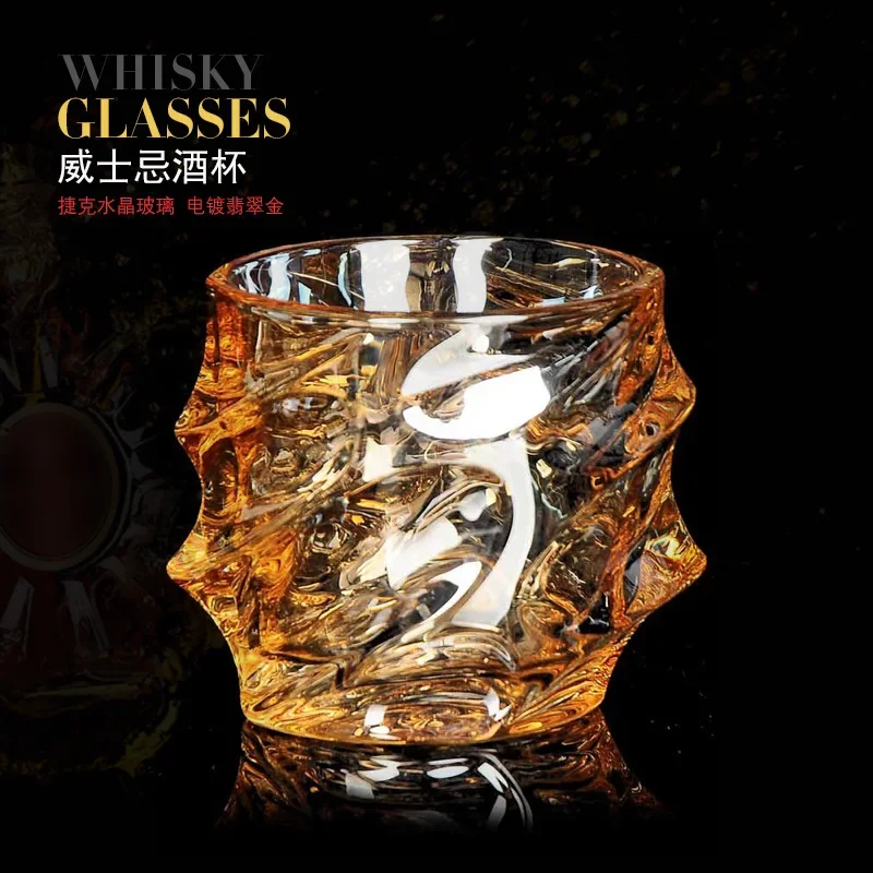 

6pcs Crystal whisky glass European-style electroplated golden beer glass strong wine glass wine glasses