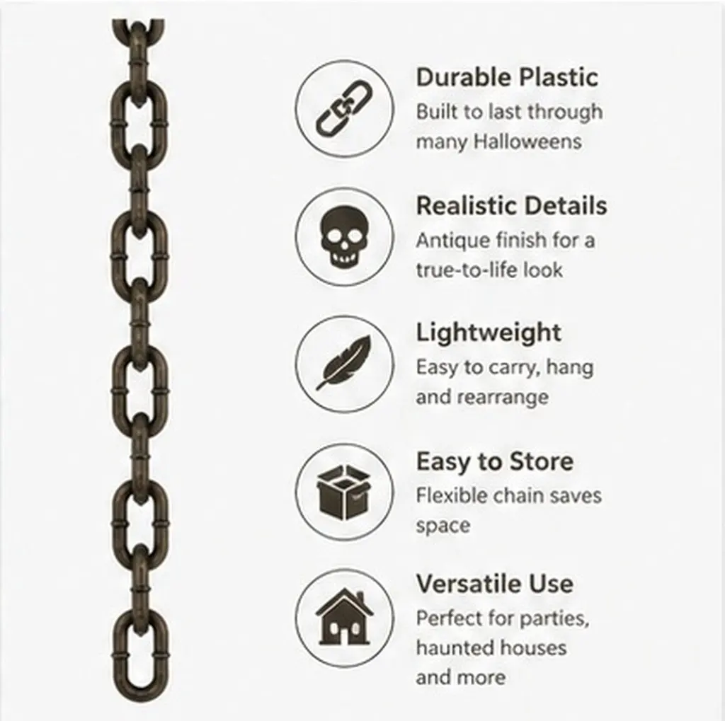 1Pcs Realistic Plastic Halloween Chain Prop Lifelike Iron Chain Fetter for Costume Party Haunted House Decor Prisoner Theme