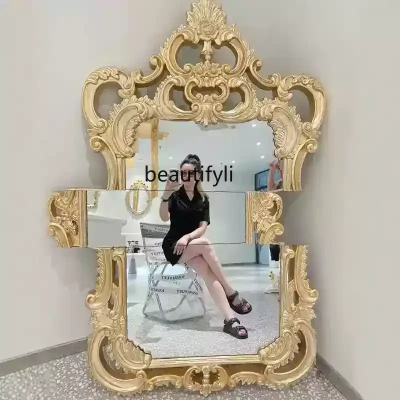 

s8350 French retro court style fireplace decorative mirror classical porch wall hanging mirror American bedroom makeup mirror