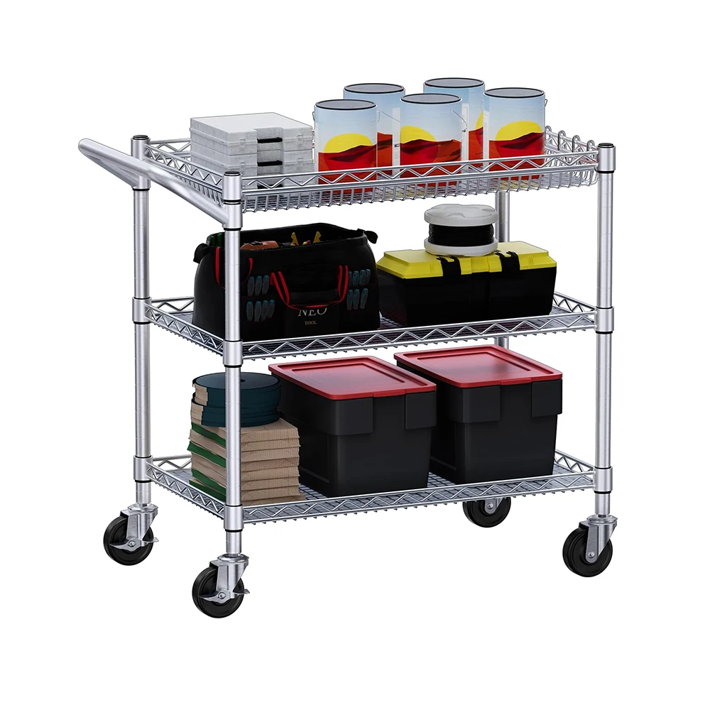 

OEM ODM Коммерческий класс Металлическая сверхмощная роликовая полка-вкладыш Тележка для сервировки тележек NSF с колесиками Ручка