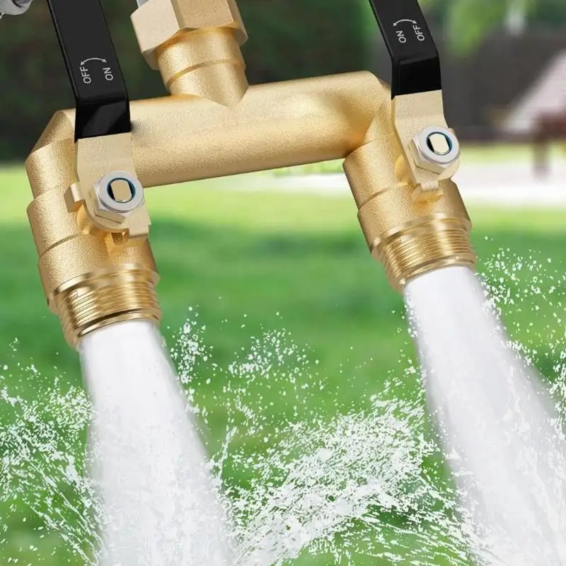 

Durable Brass Y Pattern Garden Hose Divider Featuring Two Separate Control Valves And Complete Turning Joint 37JD