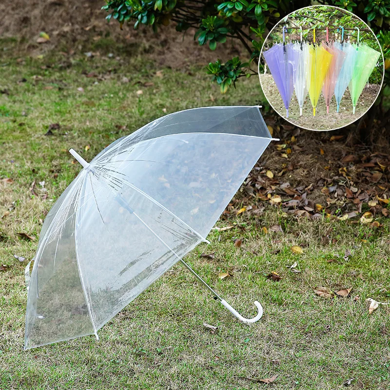 

Transparent Umbrellas Clear PVC See Through Umbrellas Long Handle Party Wedding Travel Dating Events J Hook Stick Umbrella