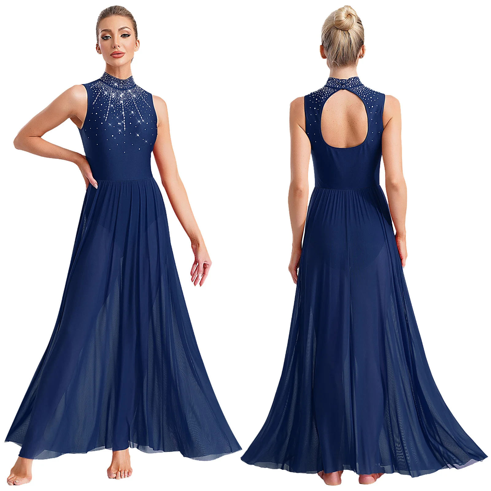 Womens Ballet Lyrische Dans Jurk Uitsparing Terug Volledige Lengte Overlay Turnpakje Kostuum Latin Rumba Tango Maxi Jurk Lange Dancewear