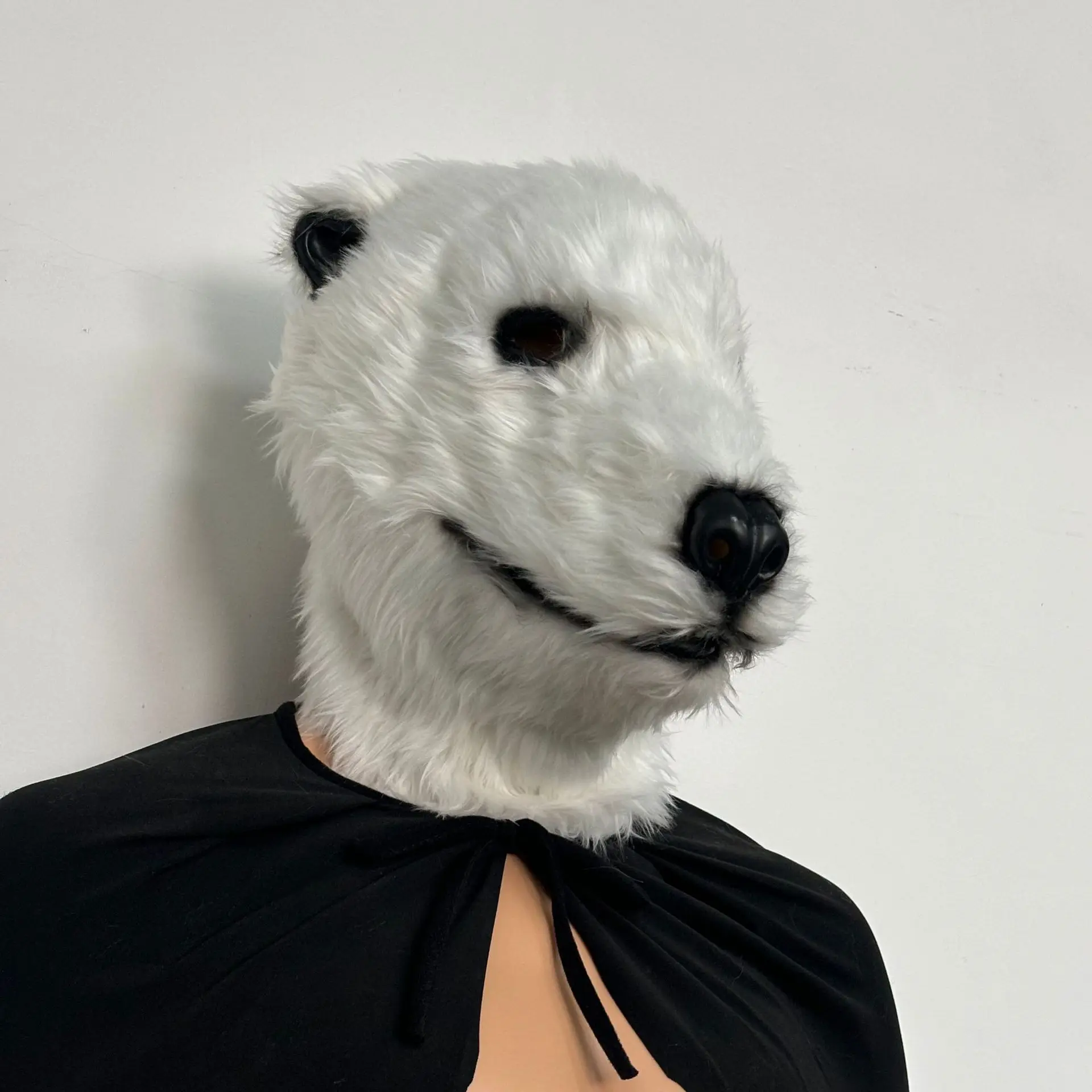 Realistische Weiße Plüsch-Eisbären-Vollkopfmaske, Pelzige Tier-Bärenmaske, Halloween-Party Cosplay Bühnenshow Kostümzubehör – Detail 5