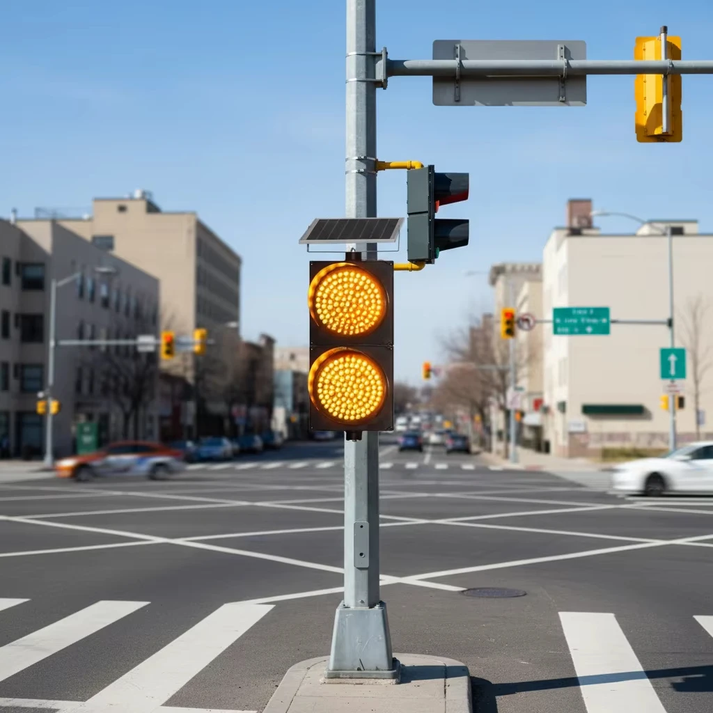 Solar yellow high-intensity prism alternating flashing two-stage 300mm intersection slow warning light
