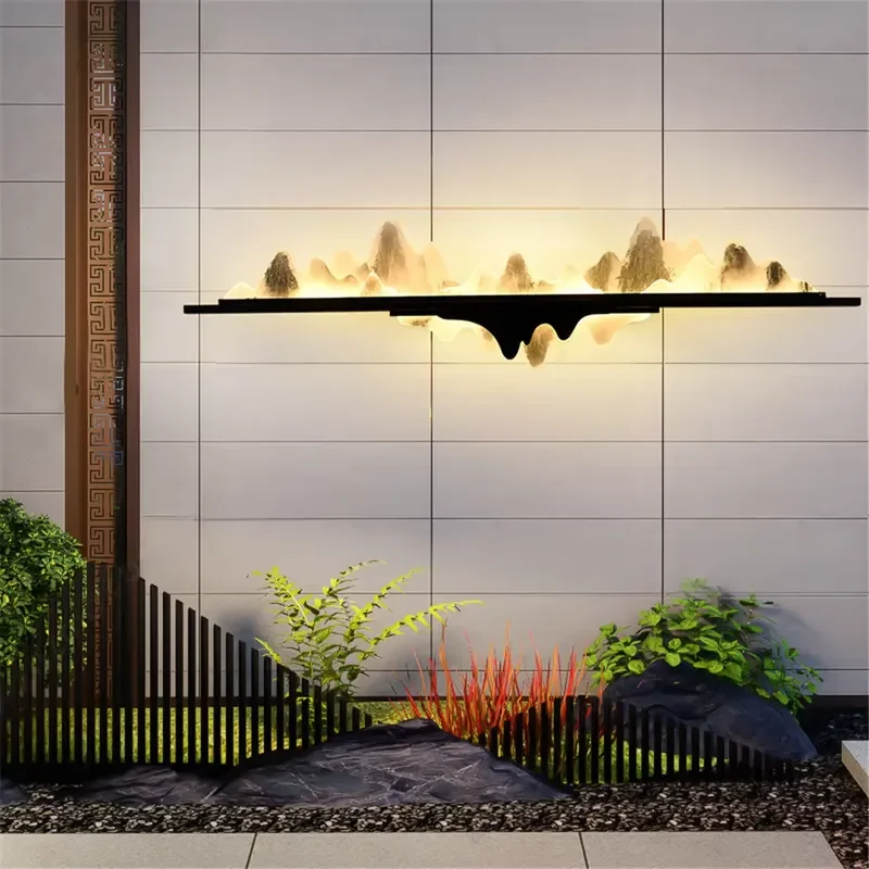 Outdoor Chinese Style Mountain Wall Lamp for Courtyard Garden Corridor Villa Creative Art Electric LED Wall Sconce