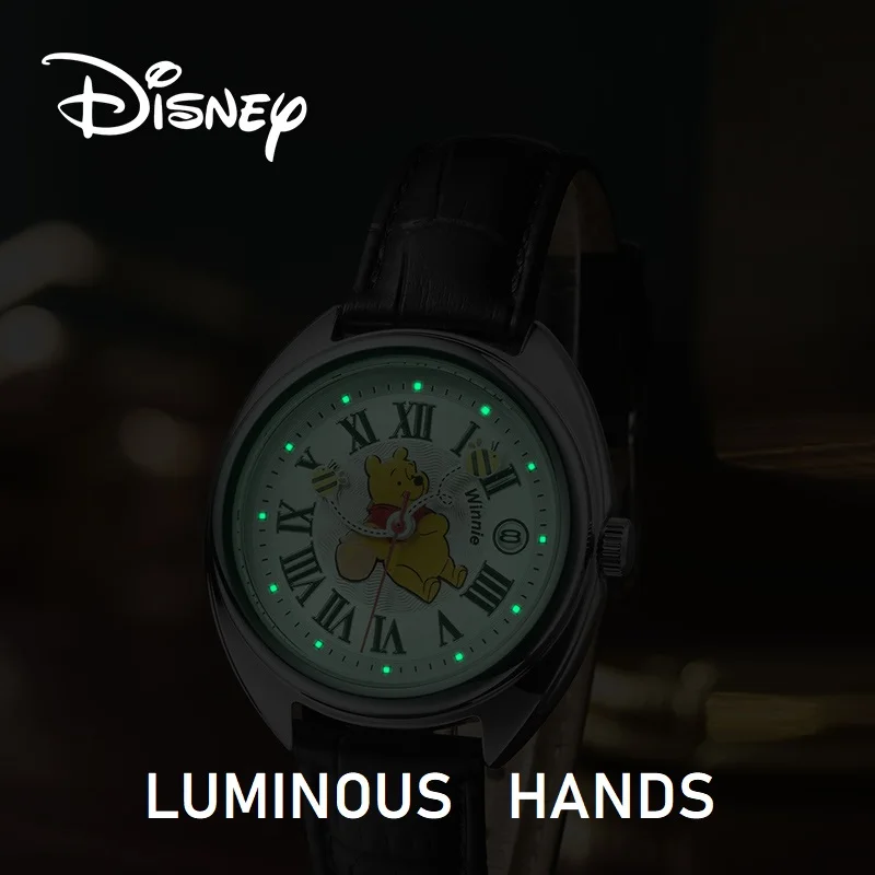 Disney Original Unisex Lady Girl Quartz Wristwatch Winnie The Pooh Bees Cartoon Japan Men Women Clock Date Waterproof Luminous