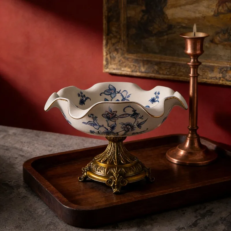 Tibetan European ceramic fruit plate villa home American retro fruit plate creative decoration dried fruit plate light luxury re