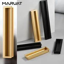 Gold Cabinet Handle Black Embedded Wardrobe Door Pulls Drawer Cabinet Door Knob Modern Aluminum Alloy  Furniture Handles Hardwar