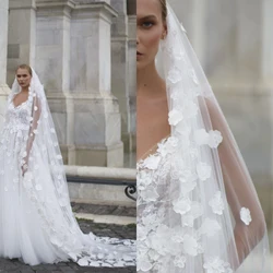 Dreamy Wedding Veils Lace Appliques Flower Cathedral Veil One-Layer Wedding Veils With Comb 300cm Length 300cm Width Bridal Veil