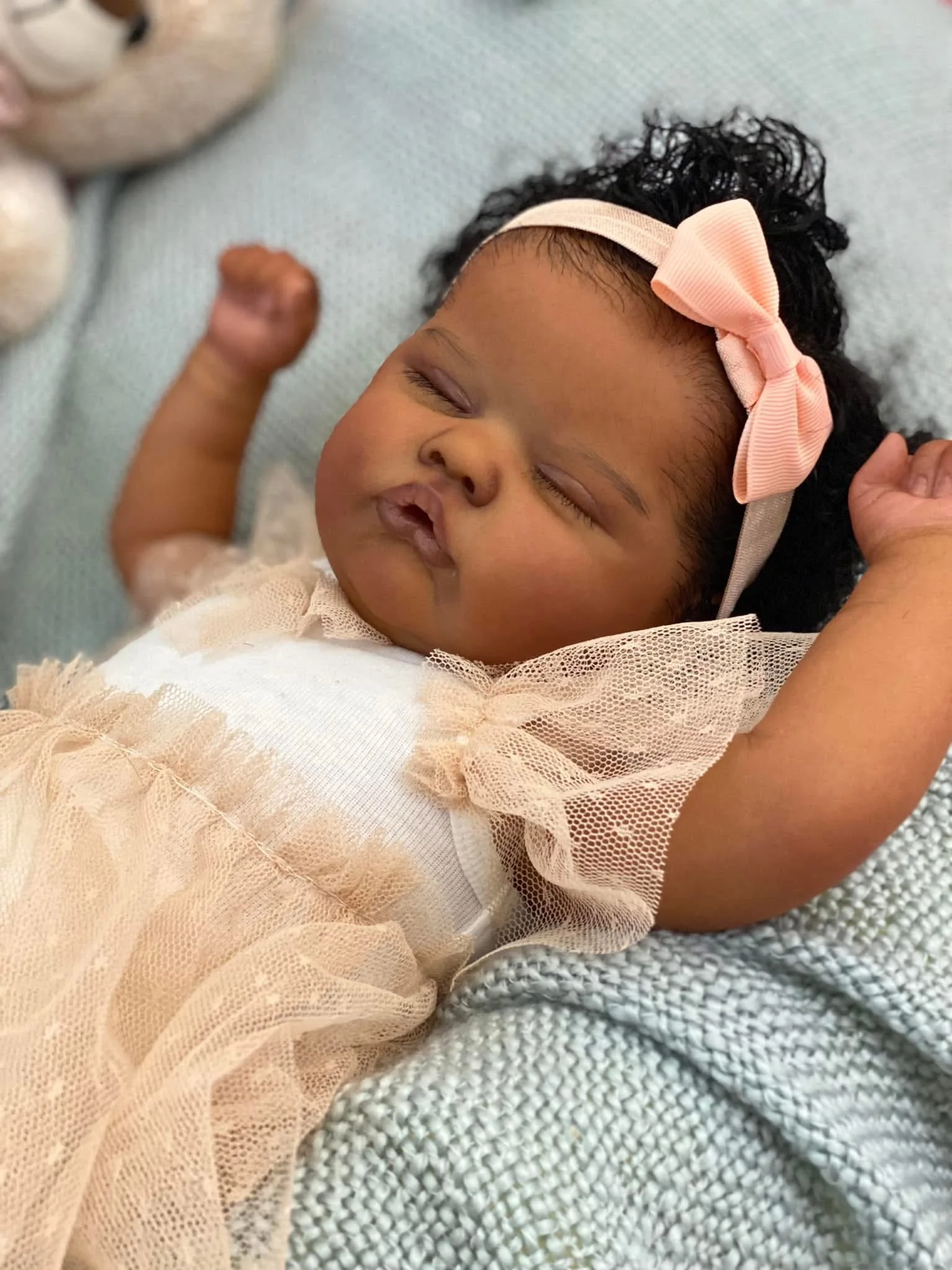 

NPK 18inch Reborn Baby Doll Quinbee Newborn Lifelike Soft Touch Dark Skin 3D Painting with Hand Root Hair Cuddly Toy