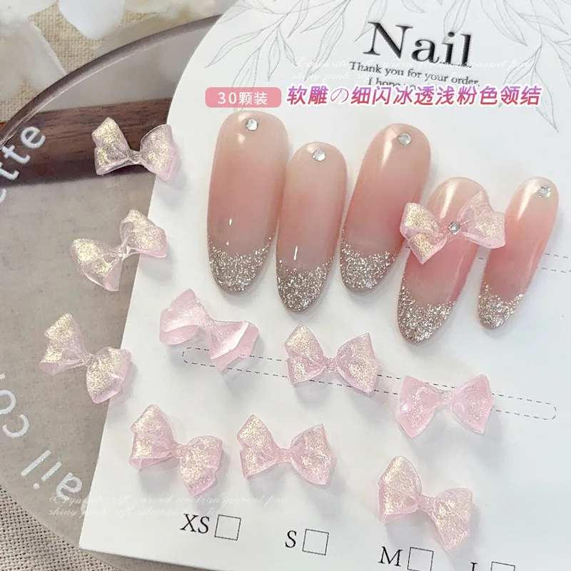 30PCS Morbido 3D Acrilico Fiocco Unghie artistiche Pendenti e Ciondoli Glitter Rosa Bowknot Accessori Per Unghie Decorazione Manicure Decor Forniture Materiale