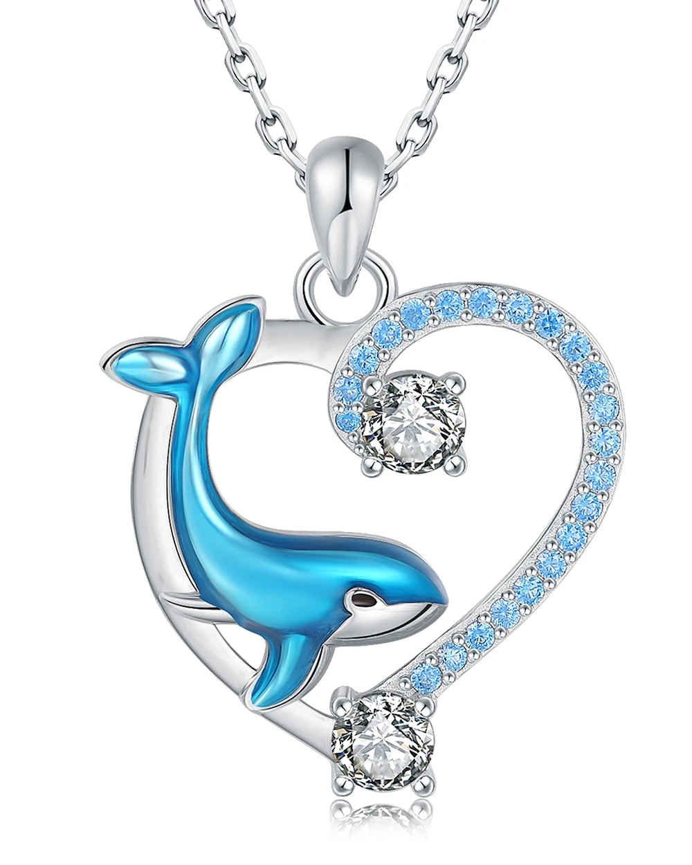 

925 Sterling Silver Sparkling Whale Heart Pendant Blue Zircon Ocean Necklace Jewelry Mother's Day Summer Gifts for Women Mom