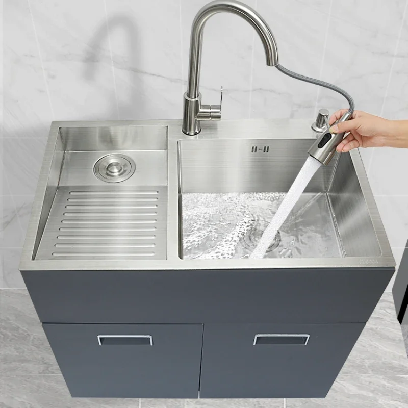 

Stainless steel balcony laundry sink with washboard laundry sink integrated cabinet, outdoor bathroom cabinet, laundry