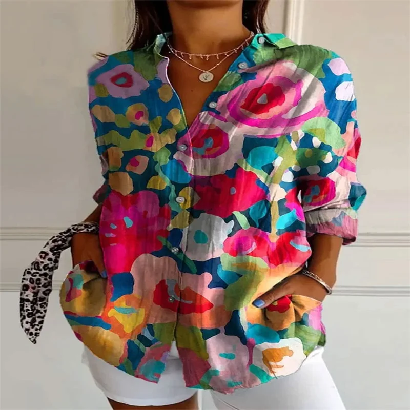 2024 New 3D Digital Printing Women\'s Shirt Fashion Casual Drop Shoulder Sleeve Shirt Personalized Floral TopS