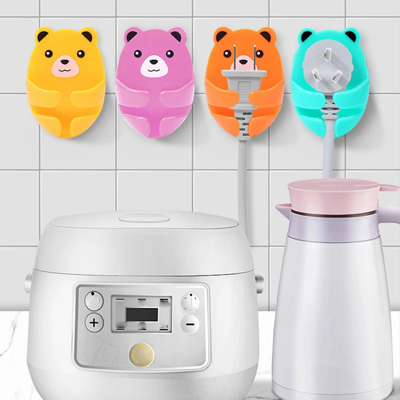 Cartoon Hugging Bear Plug Hook Household Kitchen Power Socket Hook Punch-free Bear Plug Storage Hook Cable Organizer Holder