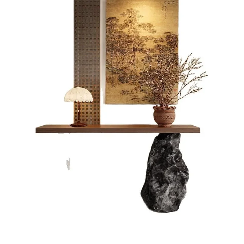 طاولة مدخل من الخشب الصلب بالكامل على الطراز المتوسط القديم، طاولة مدخل ممر إن ترانس، حجر تقليد للفيلا