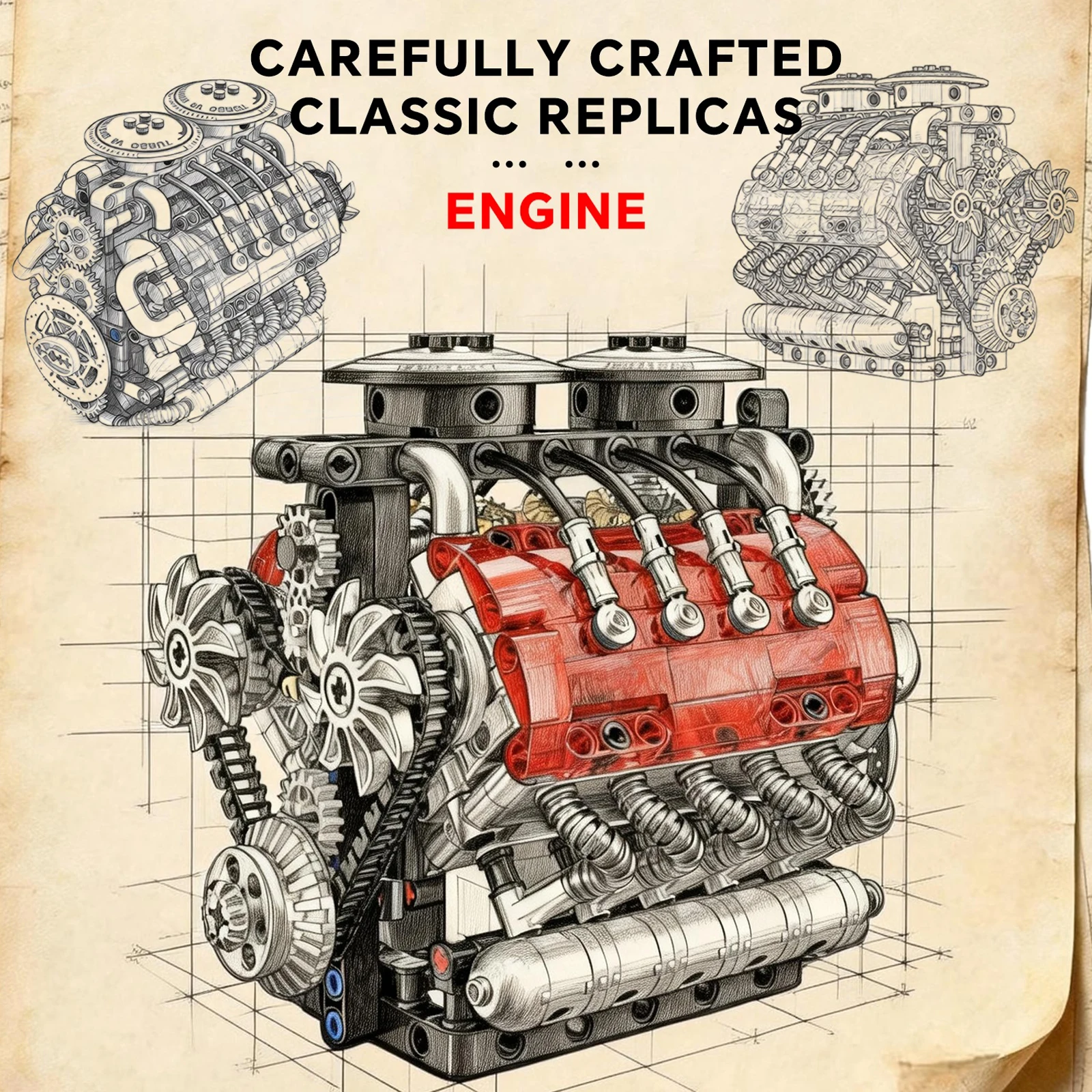 

Simulation 548pcs Twin-turbo V8 Engine MOC Building Blocks With Motor Assembled Collection Model Ornament Small Bricks Toy Gifts