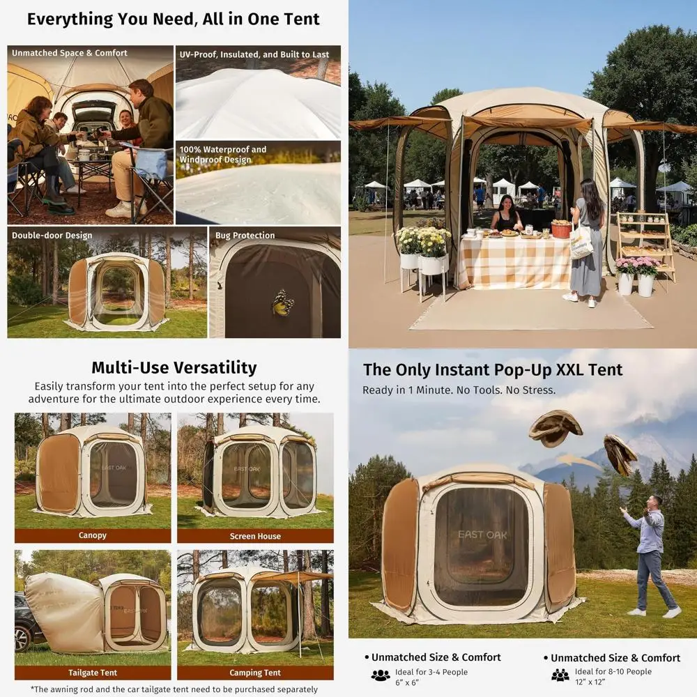 

Настенная палатка 10x10 Mesh с 6 солнцезащитными козырьками, водонепроницаемая беседка, портативное укрытие для улицы, бежевый