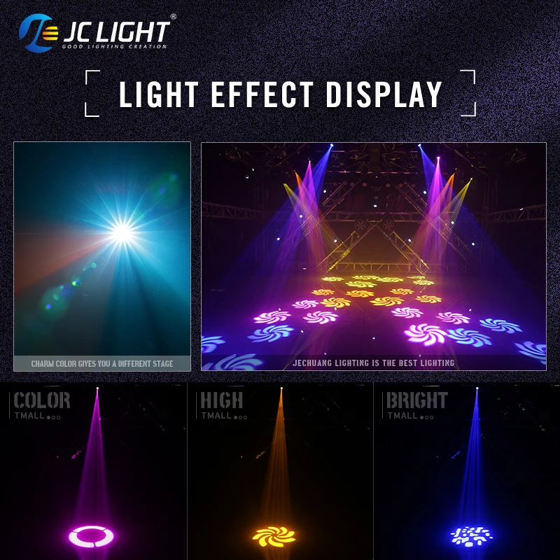 Luces de haz de cabeza móvil, foco estroboscópico LED de escenario, 8 gobos, 8 colores, 9 canales de iluminación, DMX-512 activada por sonido para fiesta y baile