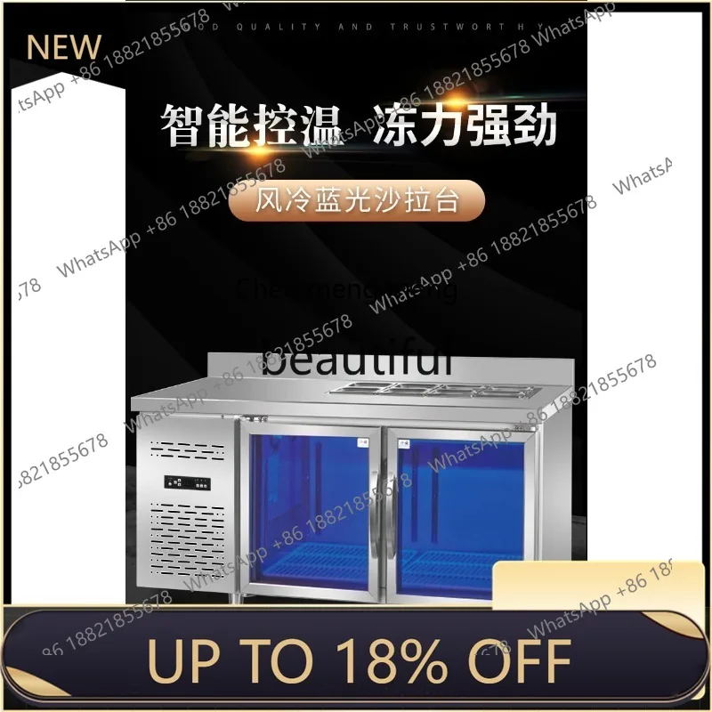 

Z189 Air-cooled slotted salad table, milk tea shop open-hole flat cold table, refrigerated pizza sprinkling display cabinet